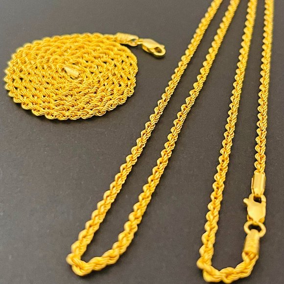14K Solid Gold Rope Chain Necklace,24 inches 2.5mm - Picture 9 of 17